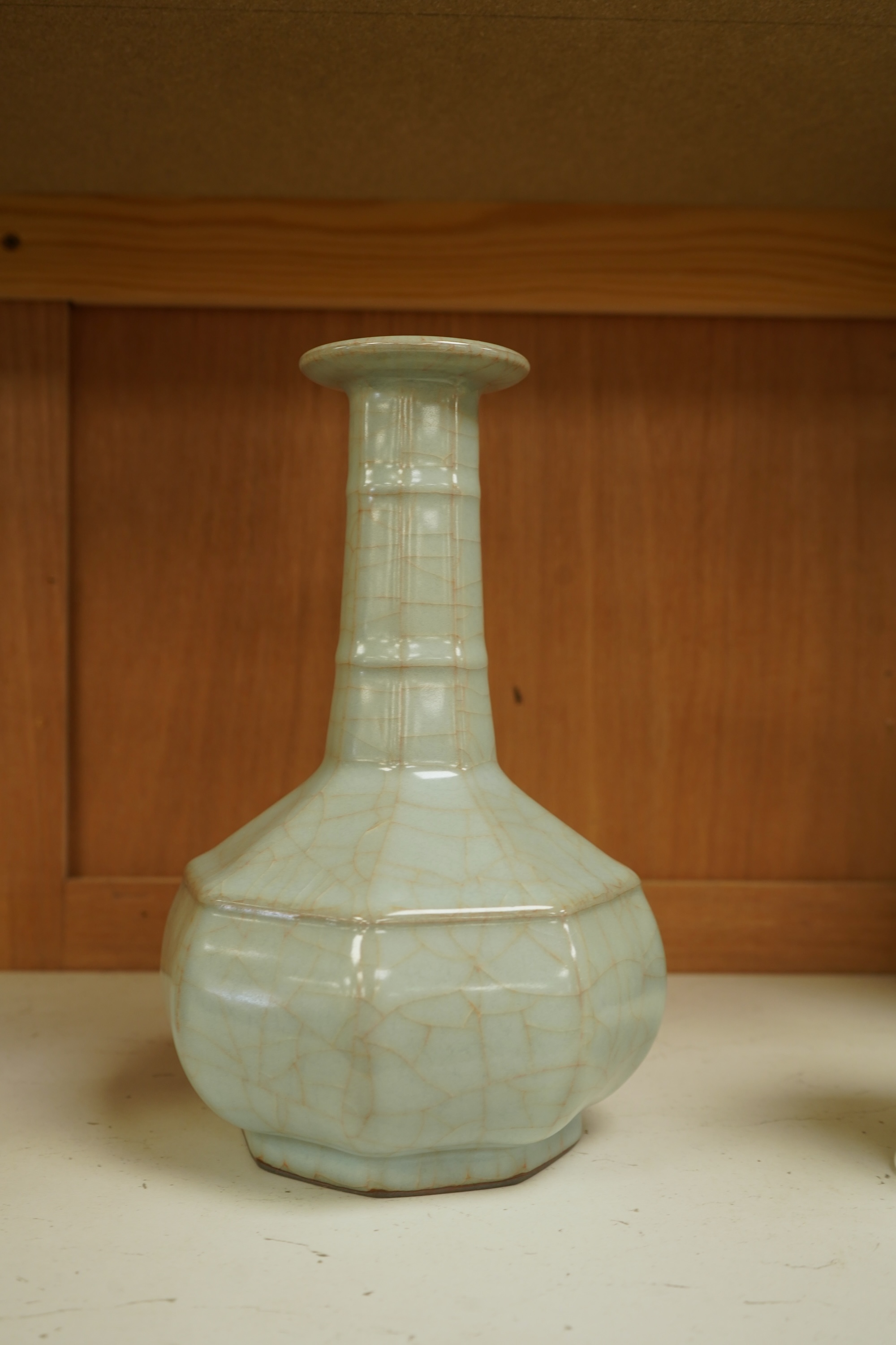 A Chinese crackle glaze turquoise vase, 24cm high